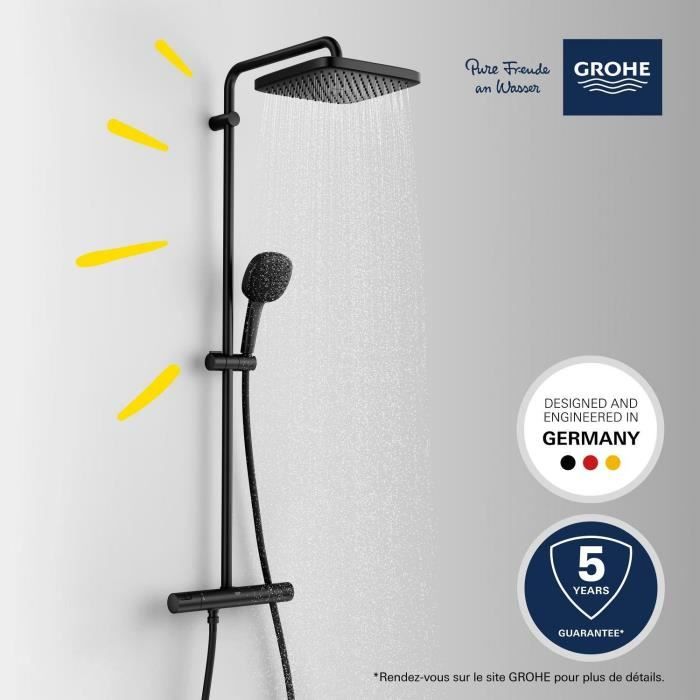 Shower column with thermostatic mixer - Water saving - GROHE Vitalio Comfort 250 - Matt black - 266962431