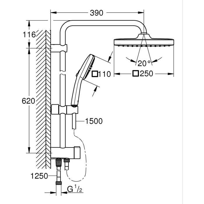 Shower column with manual diverter - Water saving - GROHE Vitalio Comfort 250 - Matt black - 266982431