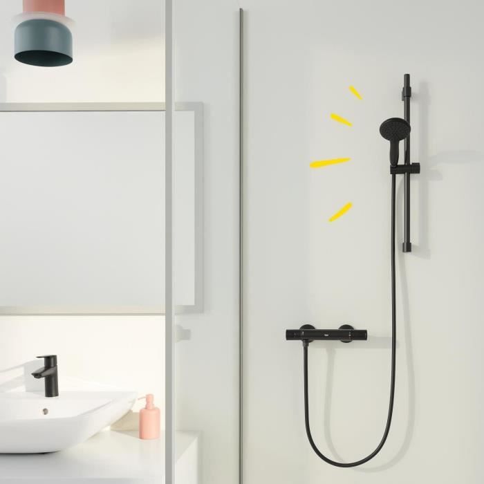 Shower set with 2 jets shower head, 60cm bar and 1.75m flexible hose - GROHE Vitalio Start 110 279482431 - Water saving - Matt Black