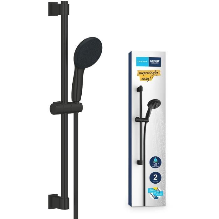 Shower set with 2 jets shower head, 60cm bar and 1.75m flexible hose - GROHE Vitalio Start 110 279482431 - Water saving - Matt Black