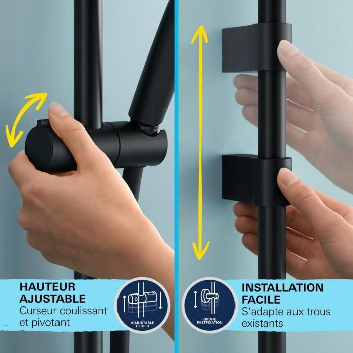 Shower set with 2 jets shower head, 60cm bar and 1.75m flexible hose - GROHE Vitalio Start 110 279482431 - Water saving - Matt Black