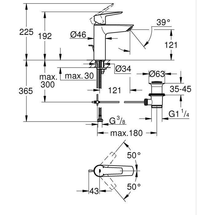 Single-lever basin mixer - GROHE Start - 234552432 - Matt black - Size M - Medium spout - Water saving - Pull rod and waste