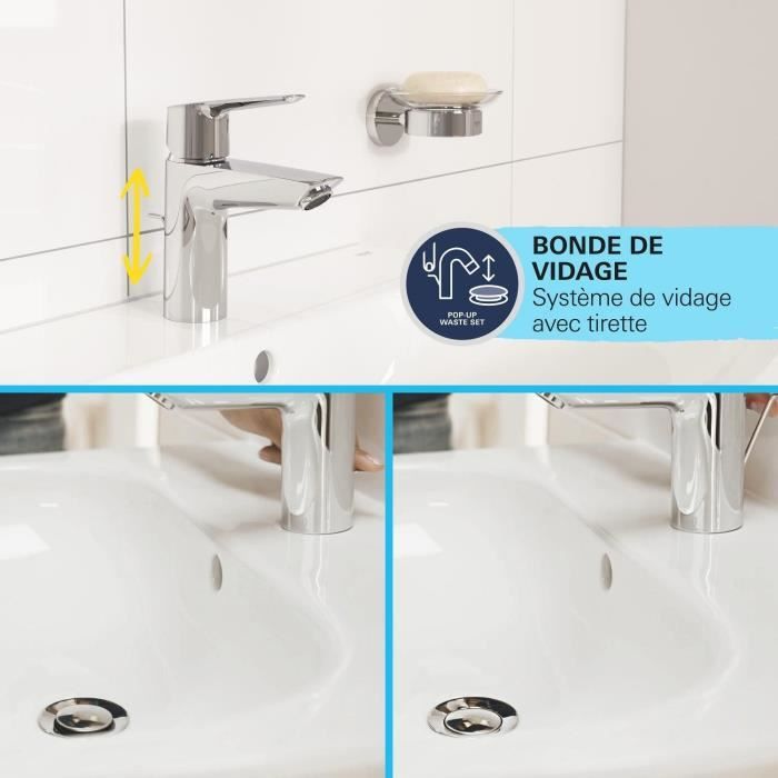 Single-lever basin mixer - GROHE Start - 234552432 - Matt black - Size M - Medium spout - Water saving - Pull rod and waste