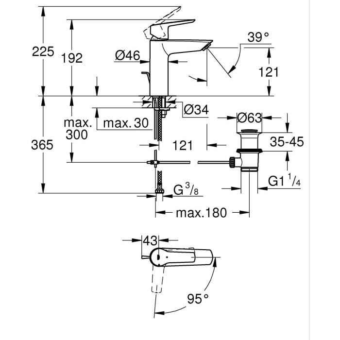 Single-lever basin mixer - GROHE Start - 235522432 - Matt black - Size M - Cold water opening - Water saving - Pull rod and waste