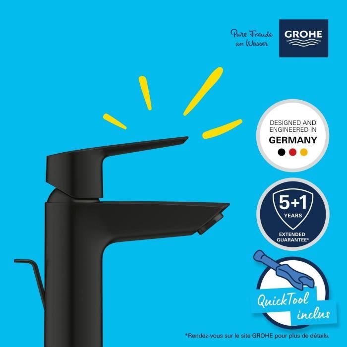 Single-lever basin mixer - GROHE Start - 242092432 - Matt black - Size S - Water saving - Pull rod and waste