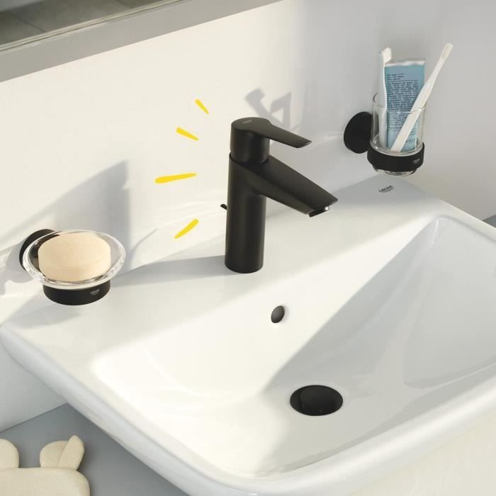 Single-lever basin mixer - GROHE Start - 242092432 - Matt black - Size S - Water saving - Pull rod and waste