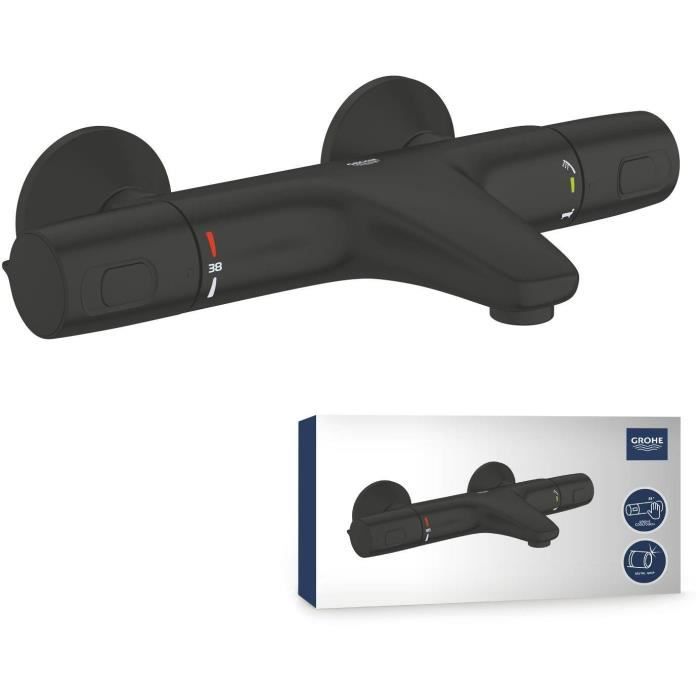 Thermostatic bath/shower mixer - GROHE Precision Trend - 1022162432 - Matt black - Exposed wall mounting - Water saving