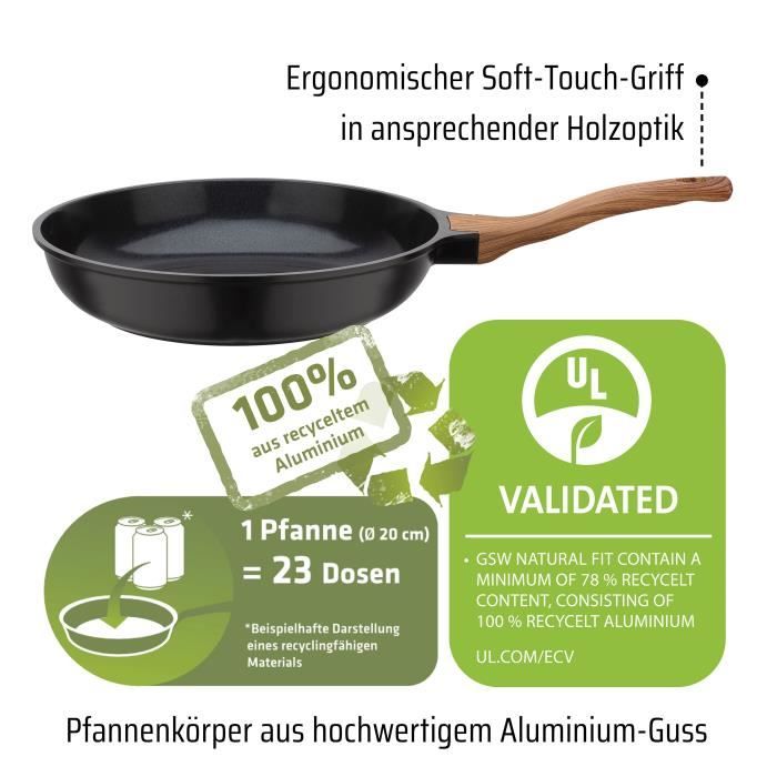 Cast aluminum frying pan - GSW - NATURAL FIT - 20 cm - 100% recycled without PFAS - Induction
