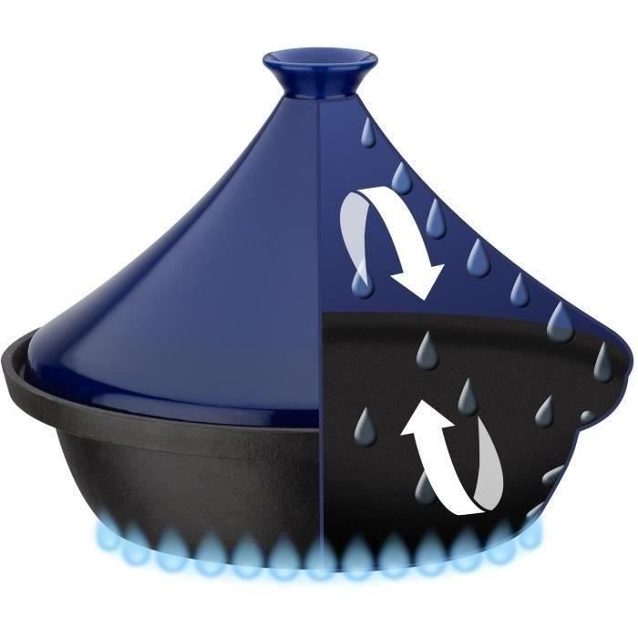 Solid cast iron tagine - GSW - 30 x 22 cm - Ceramic lid - Induction - Blue