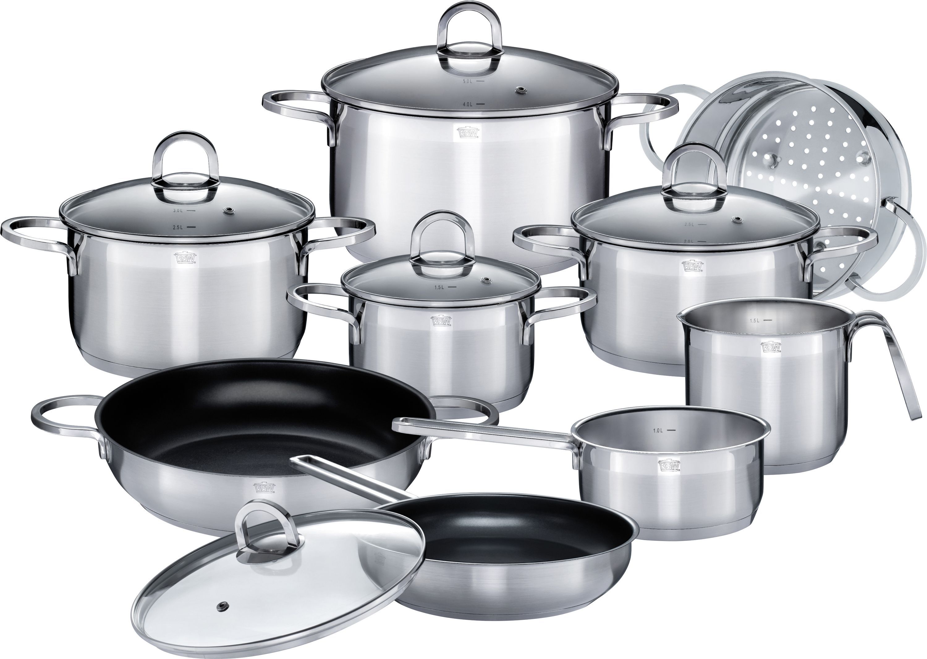 GSW Alara - Stainless steel cookware set 14 pieces - All heat sources including induction