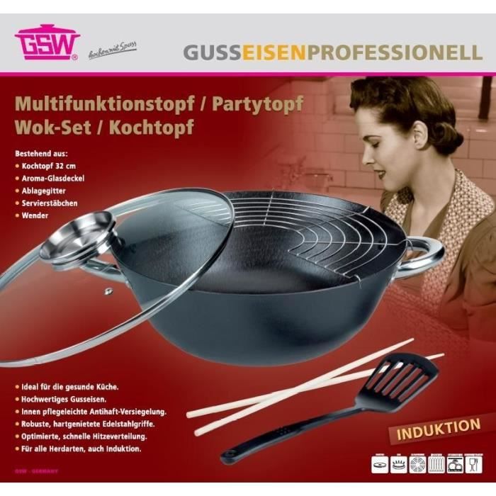 5-piece multi-function wok - GSW - 860956 - Cast steel - 32 cm - Suitable for all hobs including induction