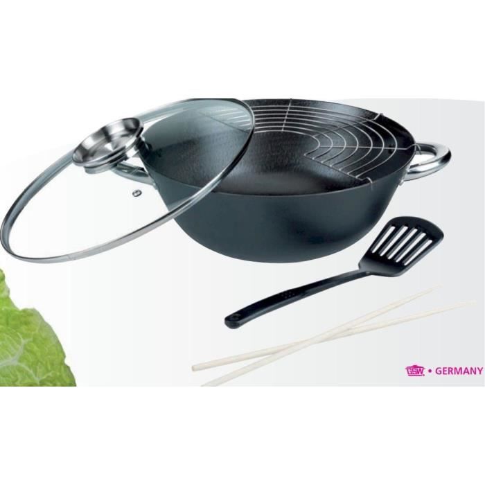 5-piece multi-function wok - GSW - 860956 - Cast steel - 32 cm - Suitable for all hobs including induction