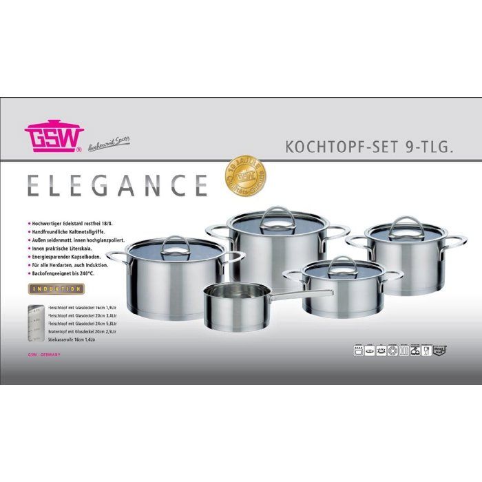 GSW Elegance - 9-piece stainless steel cookware set - All hobs including induction