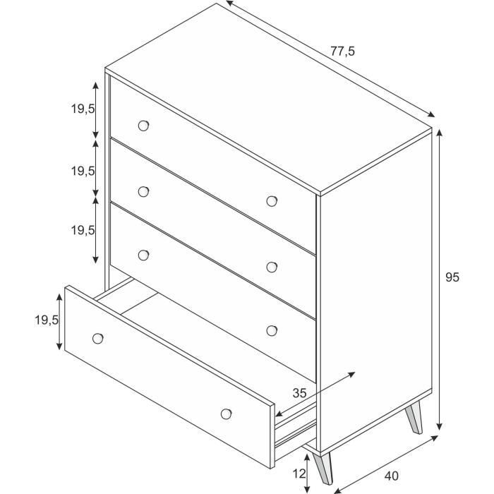 Chest of drawers - Sweet - 4 drawers - White - 95 x 77.5 x 40 cm