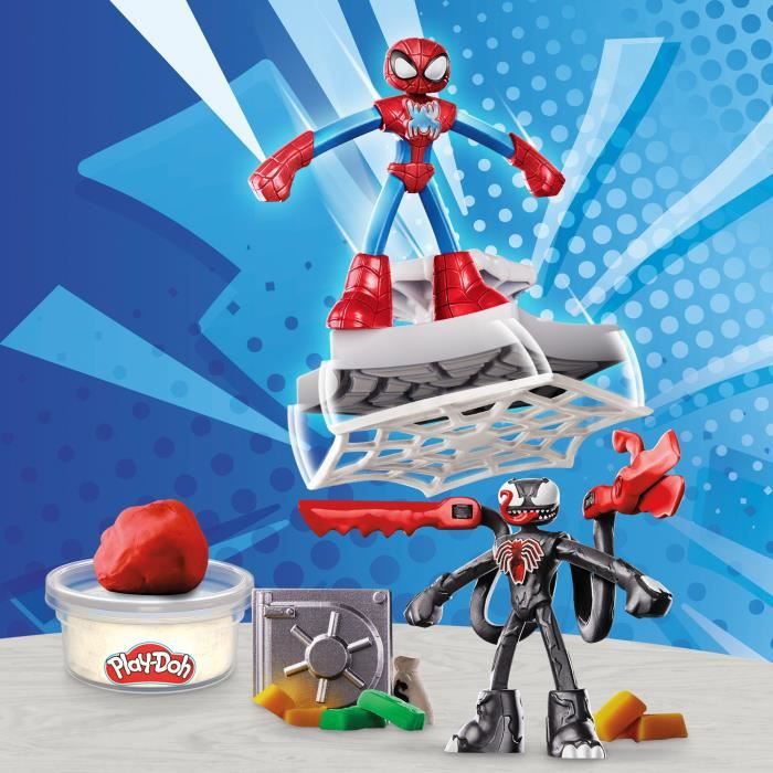 Play-Doh Spider-Man, Slash Attack box with 2 flexible figures, 7 accessories and modeling clay, from 4 years old, Marvel