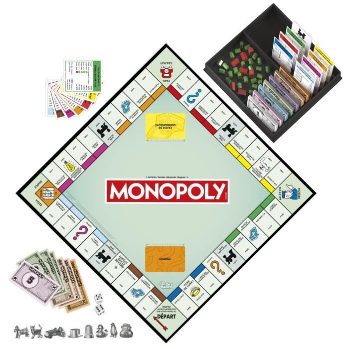 Classic Monopoly, board game, with storage box and large pawns, 2 to 6 players, FR version, from 8 years old,