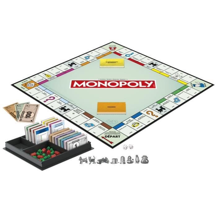 Classic Monopoly, board game, with storage box and large pawns, 2 to 6 players, FR version, from 8 years old,