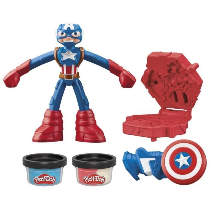 Play-Doh Captain America, Stamper Shield set with flexible figure, accessories and modeling clay, from 4 years old, Marvel