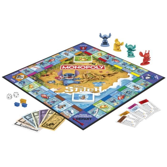 Monopoly Stitch, Board Game, 2 to 4 Players, 30 Minutes, Disney Lilo & Stitch Edition, Ages 8 and Up