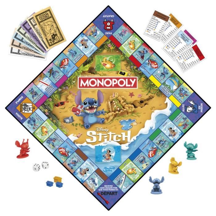 Monopoly Stitch, Board Game, 2 to 4 Players, 30 Minutes, Disney Lilo & Stitch Edition, Ages 8 and Up