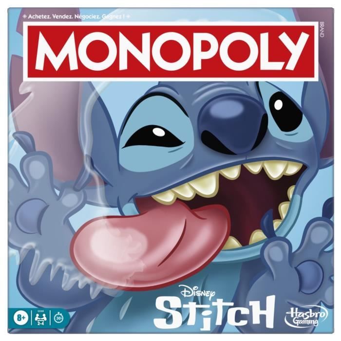 Monopoly Stitch, Board Game, 2 to 4 Players, 30 Minutes, Disney Lilo & Stitch Edition, Ages 8 and Up