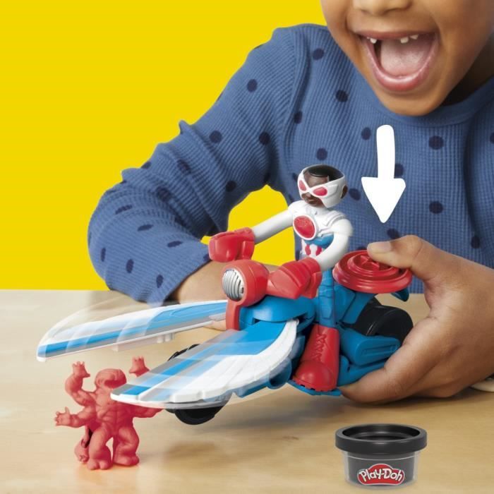 Play-Doh Captain America, Sharp Motorcycle set with flexible figure, 3 accessories and modeling clay, from 4 years old, Marvel