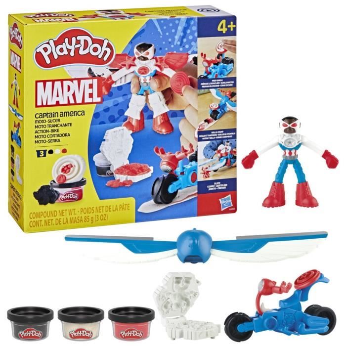 Play-Doh Captain America, Sharp Motorcycle set with flexible figure, 3 accessories and modeling clay, from 4 years old, Marvel