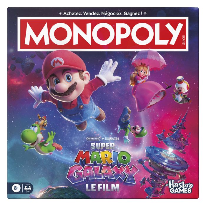 Monopoly: Super Mario Galaxy The Movie, board game | fun family game for kids, teens, and adults, 2 to 6 players, ages 8 and up