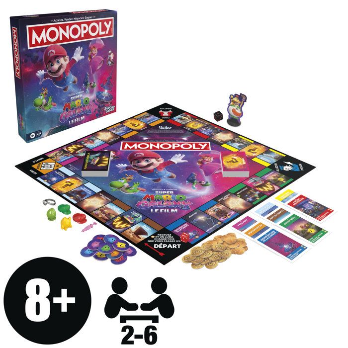 Monopoly: Super Mario Galaxy The Movie, board game | fun family game for kids, teens, and adults, 2 to 6 players, ages 8 and up