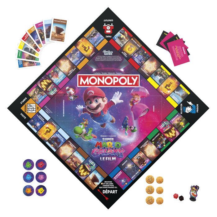 Monopoly: Super Mario Galaxy The Movie, board game | fun family game for kids, teens, and adults, 2 to 6 players, ages 8 and up