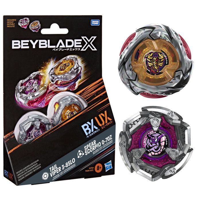 Beyblade X Dual Pack Spear Scorpio 0-70Z UX et Tail Viper 3-85LO BX, 2 toupies de combat Takara Tomy a rotation droite, des 8 ans