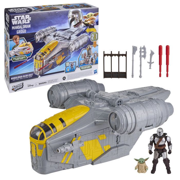 Mandalorian Razor Crest Vehicle and 35 cm 2-in-1 Set, plus Mandalorian and Grogu Figures—toys for children ages 4 and up