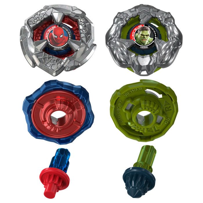 Beyblade X and Marvel, Spider-Man 6-60R vs. Hulk 3-85N, 2 Takara Tomy competition Beyblades, 2 launchers, for ages 8 and up