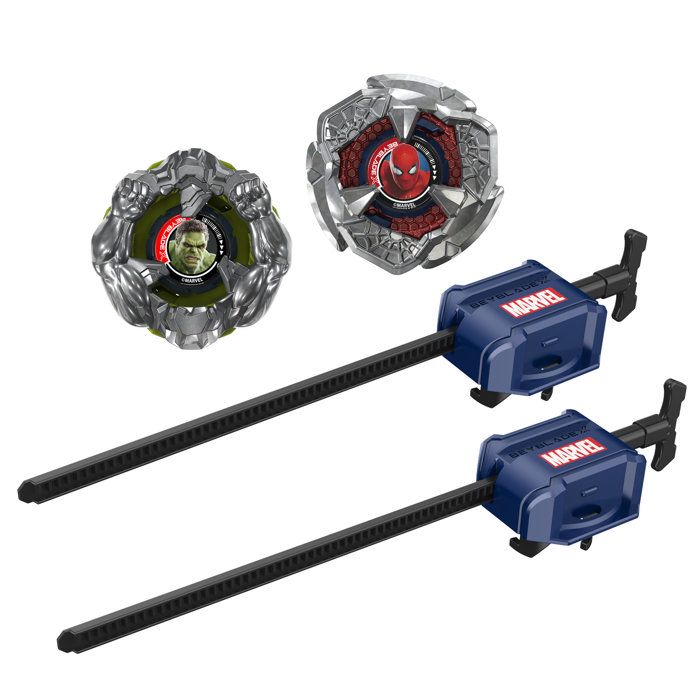 Beyblade X and Marvel, Spider-Man 6-60R vs. Hulk 3-85N, 2 Takara Tomy competition Beyblades, 2 launchers, for ages 8 and up