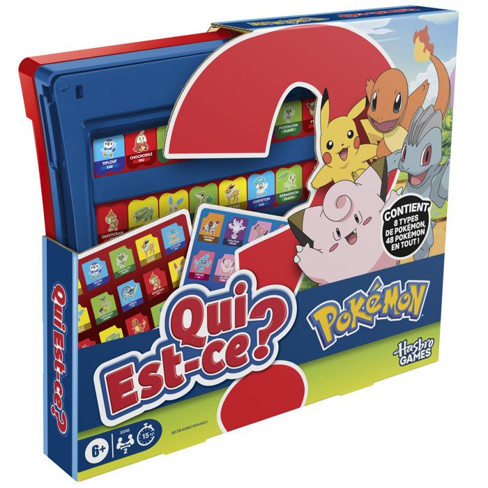 Qui est-ce ? édition Pokémon, 48 Pokémon, jeu de plateau familial compact et amusant pour enfants, 2 joueurs, 15 min, des 6 ans