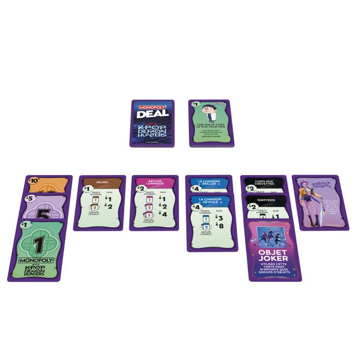 Monopoly Deal: KPop Demon Hunters, a family card game for children, preteens, teens, and adults—2 to 5 players—15 min.—ages 8 and up