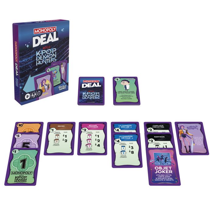 Monopoly Deal: KPop Demon Hunters, a family card game for children, preteens, teens, and adults—2 to 5 players—15 min.—ages 8 and up