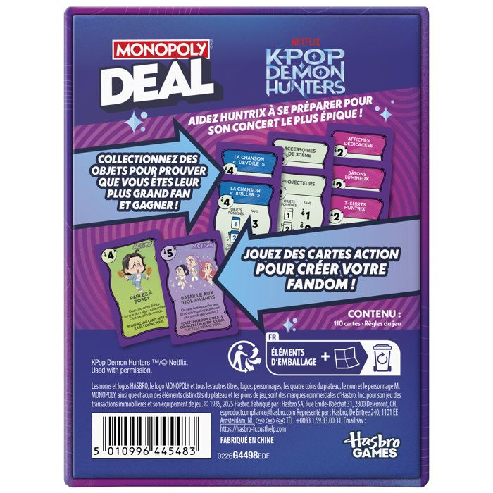 Monopoly Deal: KPop Demon Hunters, a family card game for children, preteens, teens, and adults—2 to 5 players—15 min.—ages 8 and up