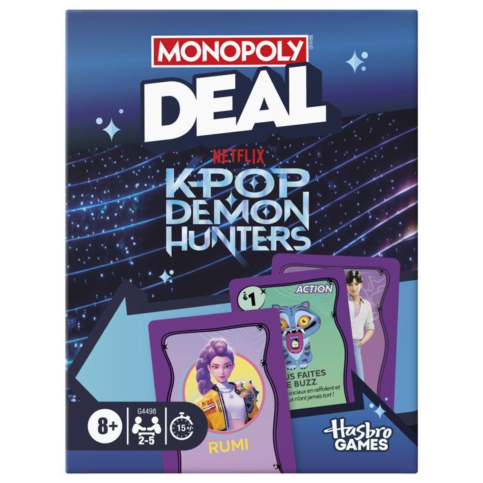 Monopoly Deal: KPop Demon Hunters, a family card game for children, preteens, teens, and adults—2 to 5 players—15 min.—ages 8 and up