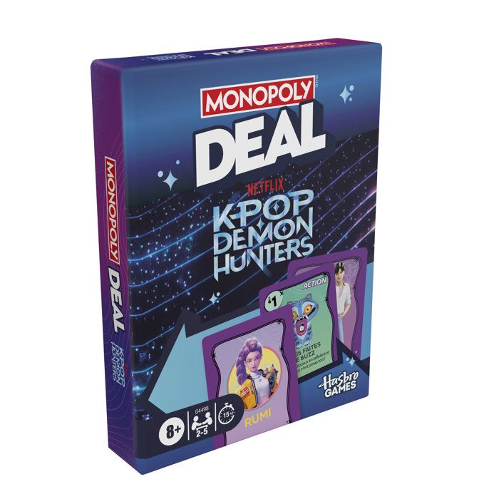 Monopoly Deal: KPop Demon Hunters, a family card game for children, preteens, teens, and adults—2 to 5 players—15 min.—ages 8 and up