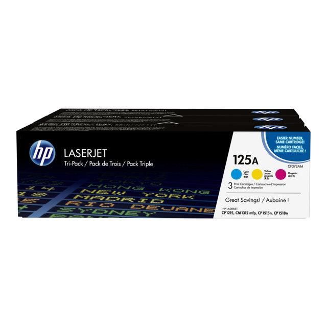 HP 125A pack of 3 genuine cyan / magenta / yellow toners (CF373AM) for HP Color LaserJet CM1312 / CP1215 / CP1217 / CP1515 / CP1518