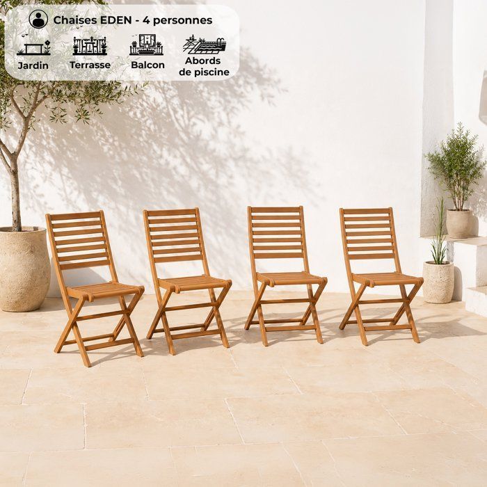 Set of 2 folding Acacia FSC garden chairs - 47 x 57.5 x H.89.5 cm