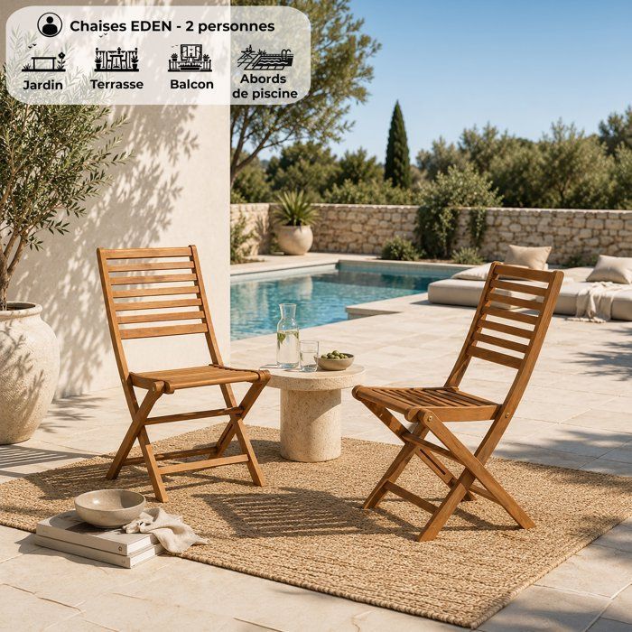Set of 2 folding garden chairs in FSC eucalyptus - 57 x 46.5 x 90 cm