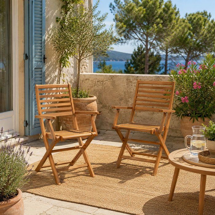 Set of 2 folding garden chairs in eucalyptus FSC - 57,5x56x90cm