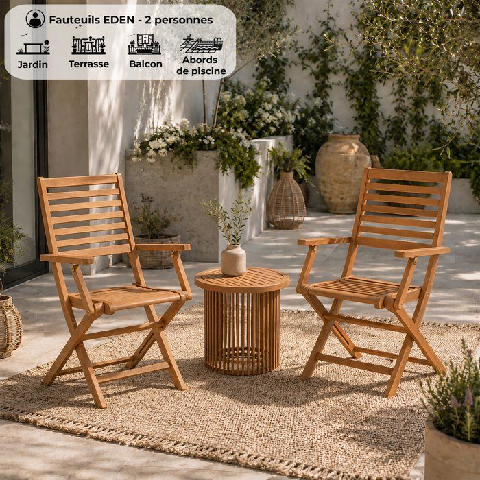 Set of 2 folding garden chairs in eucalyptus FSC - 57,5x56x90cm