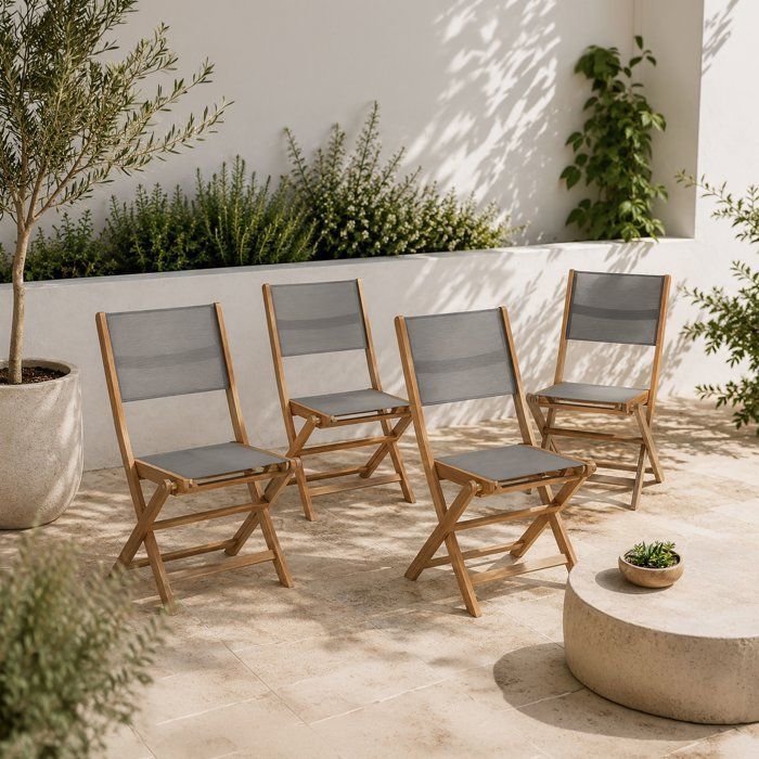 Set of 4 FSC acacia wood garden chairs and textilene seat - 50 x 57 x 90 cm - Gray