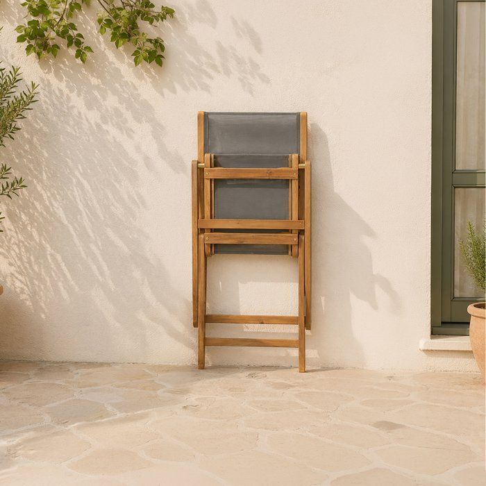 Set of 4 FSC acacia wood garden chairs and textilene seat - 50 x 57 x 90 cm - Gray