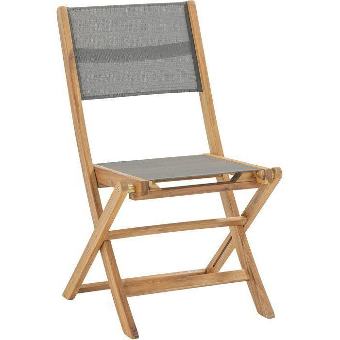 Set of 4 FSC acacia wood garden chairs and textilene seat - 50 x 57 x 90 cm - Gray