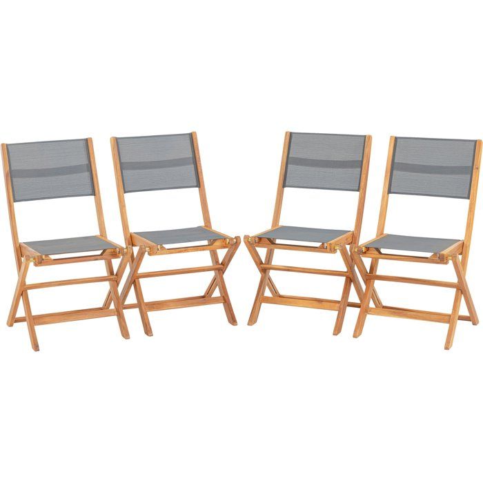 Set of 4 FSC acacia wood garden chairs and textilene seat - 50 x 57 x 90 cm - Gray