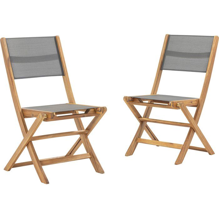Set of 2 FSC and textilene acacia wood chairs - Gray
